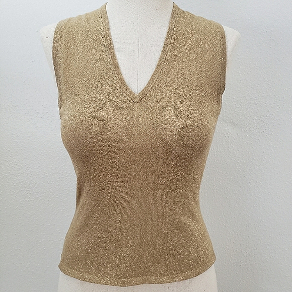 Allison Taylor Gold Silk Blend Sleeveless Top Small